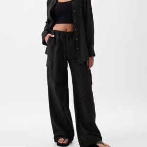 GAP Pull-On Black Linen Cotton Cargo Pants NWOT